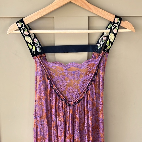 Free People Y2K Whimsigrunge Lace Sheer Tunic Top Embroidered Purple Sz S - Picture 2 of 9